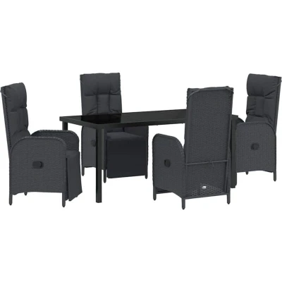 Image of vidaXL 5 Piece Garden Dining Set with Cushions Black Poly Rattan