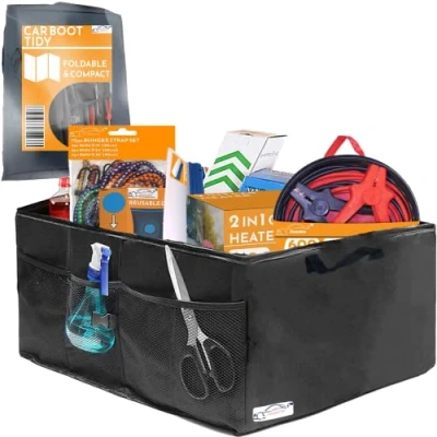 Image of Xtremeauto Car Boot Organiser Tidy Bag With Hook &amp; Loop Fasteners, Large Heavy Duty For Storage, Foldable Organisers Carry Handles