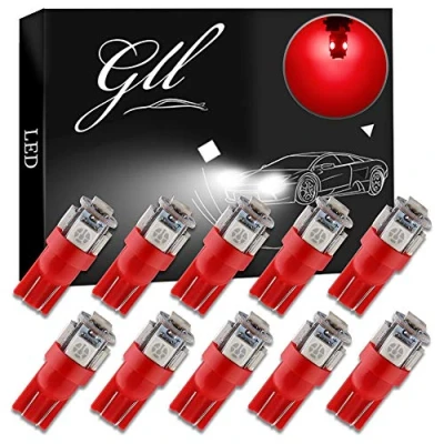 Image of GLL MSA 10 Pack T10 501 LED Bulbs W5W 194 168 Red 5 SMD 5050 Car Interior,Dashboard,Number Plate,Sidelights Boot Light (12 V)