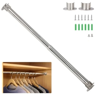 Image of Wardlock 69 120cm Extendable Stainless Steel Wardrobe Rail, Adjustable Clothes Rail Pole With U Shaped End Sockets.