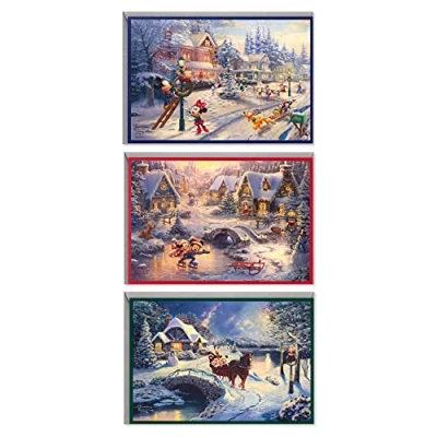 Image of Hallmark Thomas Kinkade Boxed Christmas Cards Assortment, Mickey Mouse (3 Designs, 24 with Envelopes)