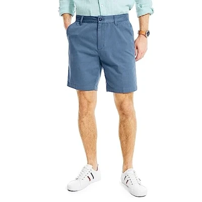 Image of Nautica Men&#039;s Classic Fit Flat Front Stretch Solid Chino 8.5&quot; Deck Shorts Casual, Blue Indigo, 38