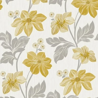 Image of Grandeco Clametis Trail Textured Wallpaper, Yellow