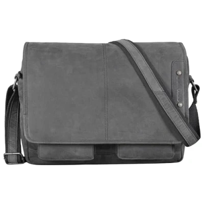 Image of STILORD &#039;Curtis&#039; Shoulder Bag Leather as Messenger or Briefcase 15 Inch Laptop Satchel Genuine Leather, Colour:avaro Grey