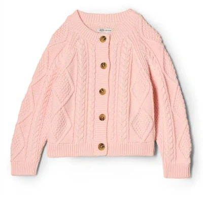 Image of Amazon Essentials x Sofia Grainge Unisex Babies&#039; Fisherman Cardigan Sweater, Light Pink, 0 Months