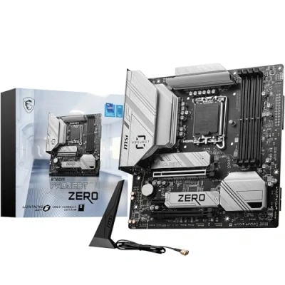 Image of MSI B760M PROJECT ZERO, Back connect Micro ATX Supports Intel 12th &amp; 13th Gen Core Processors, LGA 1700 75A DrMOS VRM, DDR5 Memory Boost 7800+MHz/OC, PCIe 5.0 x16, 2 x M.2 Gen4, Wi Fi 6E