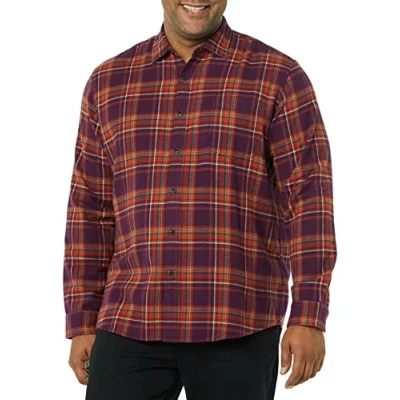 Image of Amazon Essentials Men&#039;s Long Sleeve Flannel Shirt (Available in Big &amp; Tall), Plum Plaid, S