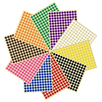Image of Round Dot Stickers,10mm Self Adhesive Coloured Dots Small Stickers Sticky Marking Labels (20 Sheets 10 Colours 3300 Dots) for Office, School, Calendars, Map