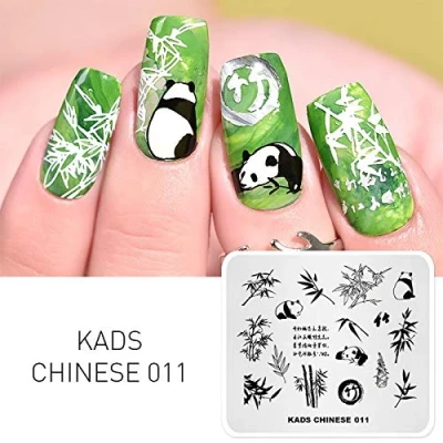 Image of KADS Nail Art Stamping Plates Animal Panda Bamboo Pattern Chinese Style Templates Manicure Print Image (CN011)