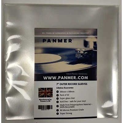 Image of 7&quot; Outer Clear Vinyl Record Sleeves Polypropylene 80 Micron x 50