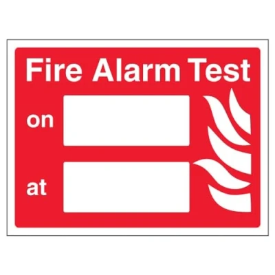 Image of V Safety 13045AR S Fire Alarm Test Sign Landscape 200mm x 150mm Self Adhesive Vinyl, Red