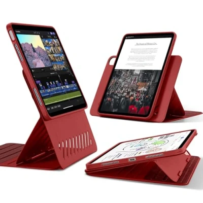 Image of ESR for iPad Air 13 inch Case, Rotating Case with Removable Magnetic Cover, Adjustable Portrait/Landscape Stand Raised Screen View, 9 Standing Angles, Shift Series, Red