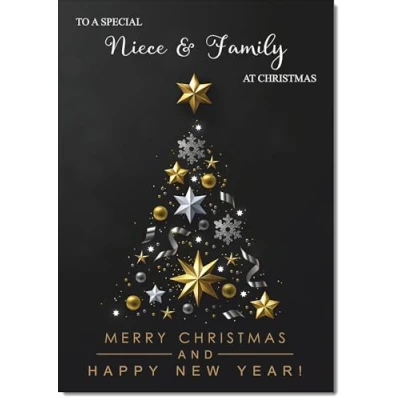 Image of doodlecards Niece and Family Christmas Card Black Abstract Tree Large A4 Size for &amp; with Plain Envelope