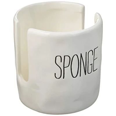 Image of Mud Pie 4144000 Kitchen Dish Sponge Holder Caddy, Ceramic