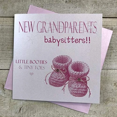 Image of White Cotton Cards Pink, New Grandparents/Babysitters Little Booties &amp; Tiny Toes Handmade Baby Girl Card, N211