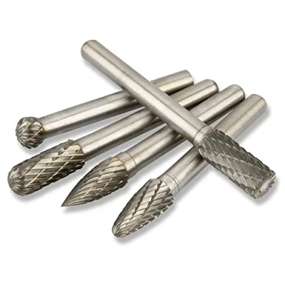 Image of Hakkin Tungsten Carbide Steel Double Cut Rotary Burrs Set 5Pcs 1/4 Shank 8mm Head Fits Tools Burr for Die Grinder Drill, Metal Polishing, Engraving
