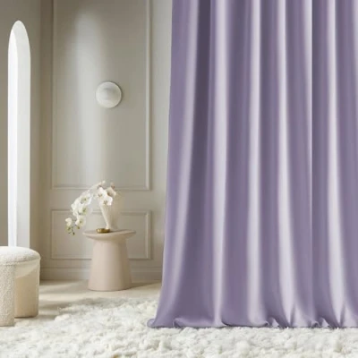 Image of ROOM99 Aura Curtain with Ruffle Tape, Width 140 x Height 250 cm, Blackout Sliding Curtains, Decorative Modern for Living Room, Bedroom, Purple