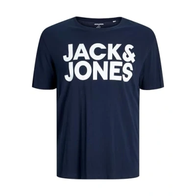 Image of JACK &amp; JONES Men&#039;s Logo Tee Plus Size Crew Neck Short Sleeve Oversized T Shirt JJECORP, Colours:Navy, Size:8XL