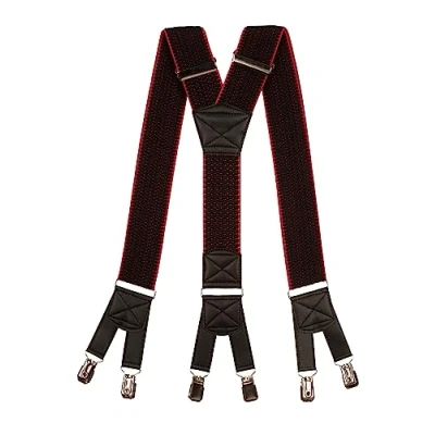 Image of Olata Men&#039;s Six Clip Heavy Duty Extra Wide Y Shape Braces/Suspenders 5cm. Black/Red