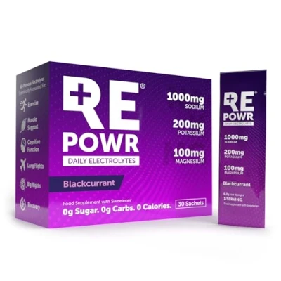 Image of REPOWR Daily Electrolytes Blackcurrant Flavour Sugar Free Electrolyte Powder Sachets Hydration for Healthy Diets, Fasting and Exercise 30