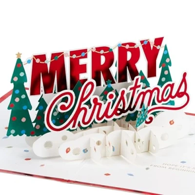Image of Hallmark Christmas Card, 3D and Pop Up Festive Banner, Red, Green