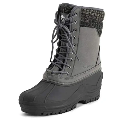 Image of Polar Womens Cuff Lace Up Waterproof Winter Durable Rubber Sole Mid Calf Nubuck Muck Snow Rain Boots Grey UK8/EU41 YC0691