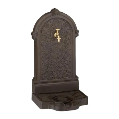 Image of Relaxdays Standing Water Fountain, Antique style, HWD: 73 x 39 32 cm, Nostalgic, Garden Decoration, Tap, Basin, Brown, Aluminium