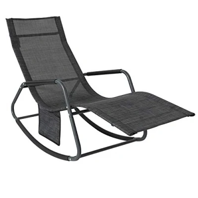 Image of SoBuy Indoor Outdoor Garden Rocking Sun Lounger Recliner Relaxing Chair with Side Bag Black OGS47 MS
