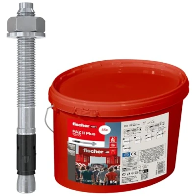 Image of fischer FAZ II Plus 12/10 gvz Bolt Anchor in Bucket, Heavy Duty with High Load Capacity, for Fixings Loads and Steel Structures, Seismic &amp; ETA Approval