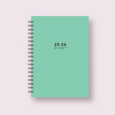 Image of 2025 2026 Academic Diary Planner, A5 Hardback, Week to View, Spiral Bound, Pastel Designs (Mint Green)