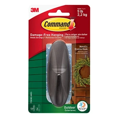 Image of Command Large Designer Metallic Bronze Hook with Adhesive Strips For Hanging Outdoor Wreaths, Signs and Other Heavy Items Securely Damage Free