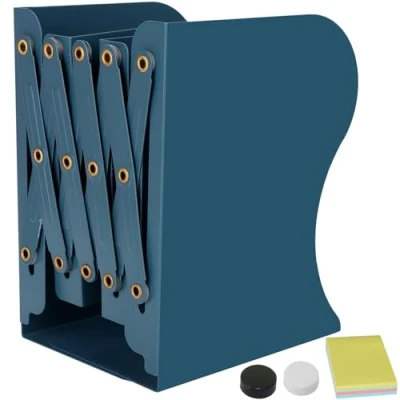 Image of DARUITE Metal Bookends, Adjustable Book Stands, Non Skid Heavy Duty Ends Stopper, Holder for Shelves,Decorative Dividers Library Home Classroom School Office(Blue)