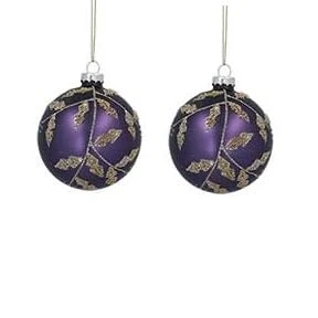 Image of Gisela Graham Matt Purple Gold Beaded Baubles, Set of 2