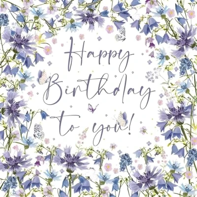 Image of Female Birthday Card for Her General Women Butterflies and Bluebell Flowers Artistic Floral Design Special Finish Made in the UK Eco Friendly