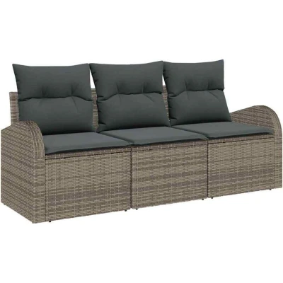 Image of vidaXL 3 Piece Garden Sofa Set with Cushions Grey Poly Rattan