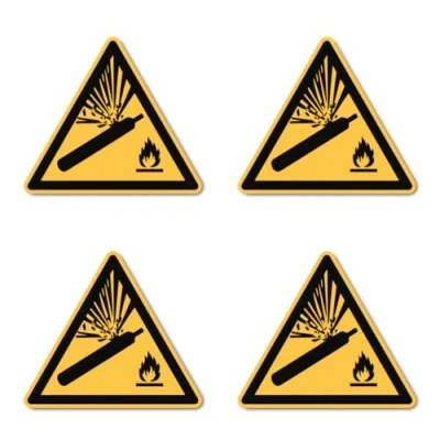 Image of Warning of gas bottles: W029 DIN EN ISO 7010 / ASR A1.3 sticker: diameter 10 cm, pack 4