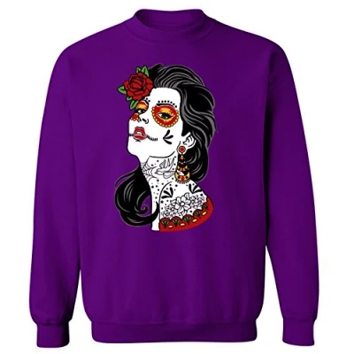 Image of Flip Mexican Muerte Lady Day of The Dead Crew Neck Sweatshirt Purple (XL)