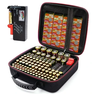 Image of Battery Storage Case with Tester (BT168), Organizer Holds 126 Batteries Various Sizes AAA AA C D 9V Lithium 3V, Box Holder Hard Case(Not Includes Batteries)