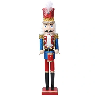 Image of Gisela Graham Wooden Christmas Ornament 61cm Red/Blue Nutcracker w Drum