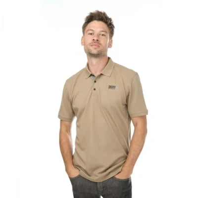 Image of DKNY Mens Tonal Logo Polo in Beige Cotton Size Small