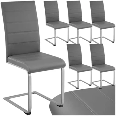 Image of TecTake® Set of 6 Dining Chairs with Durable Faux Leather Covers &amp; Comfortable Padding, Chair Ergonomic Backrests Easy Setup, Ideal Kitchen, Living Room Grey