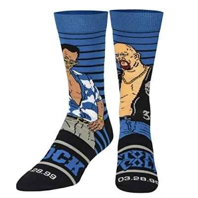 Image of ODD SOX Men&#039;s Crew Socks WWE Legendary Matches Collection (UK Adult 6 12) (The Rock Vs Stone Cold)
