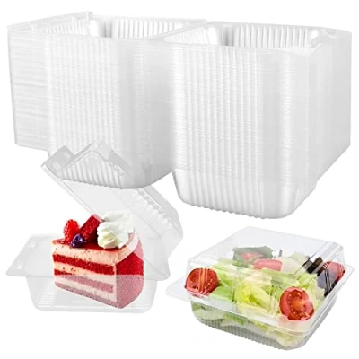 Image of 100Pcs Cupcake Containers Individual with Lid, Clear Plastic Boxes for Cake Slice Portions, Stackable Single Muffin Holders Cups Cases Pods Home Baking, Wedding, Baby Shower