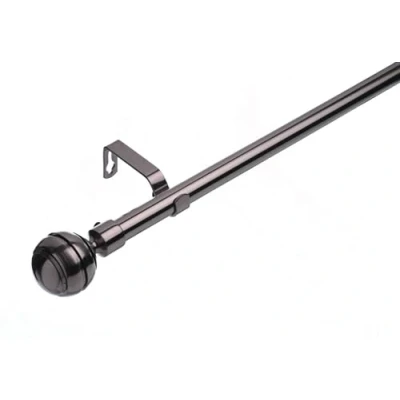 Image of Lister Cartwright 19 mm Extendable Metal Curtain Poles, Black Nickel (Ribbed Ball Finials, 120 210 cm),
