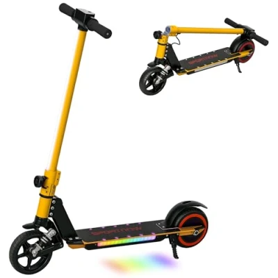 Image of SPORTNOW Folding Electric Scooter for Kids Age 6 14 with Dual Brakes, Front Suspension, LED Colourful Lights and Display, 6.8kg Lightweight Aluminium E Scooter, Up to KM/H &amp; KM, Gold Tone