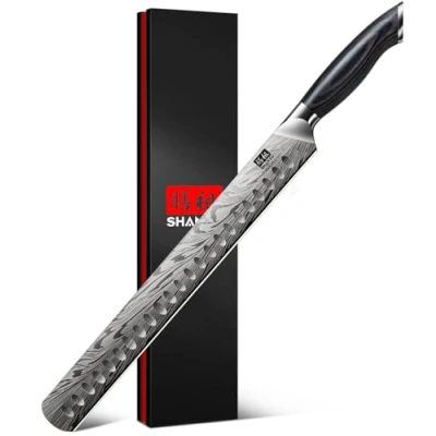 Image of SHAN ZU 12&quot; Carving Knife in Powder Steel Japanese Brisket for Meat Cutting, Turkey and BBQ, 12 Sharp Longer Blade Kitchen Slicing Knives with Ergonomic Pakkawood Handle