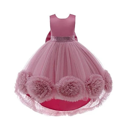 Image of Lito Angels Kids Flower Girl Bridesmaid High Low Dresses Wedding Party Outfit Fancy Ball Gown Occasion Dress Size 9 10 Years, Rose Pink (Tag Number 150)