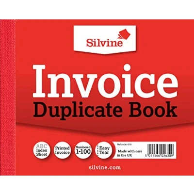 Image of Silvine 4x5&quot; Duplicate Invoice Book Numbered 1 100 with Index Sheet