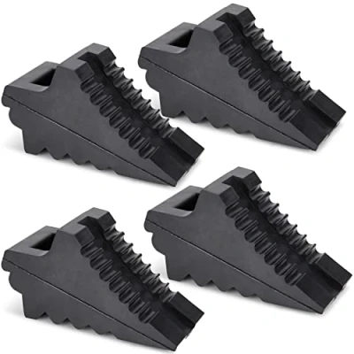Image of AFA Tooling Set of 4 Heavy Duty Rubber Wheel Chocks w/Ez Carry Handles RV Chock Block for Front and Back Tires Quick Grip Ribbed Design Great Your Camper, Trailer, RV, Truck, Car or ATV