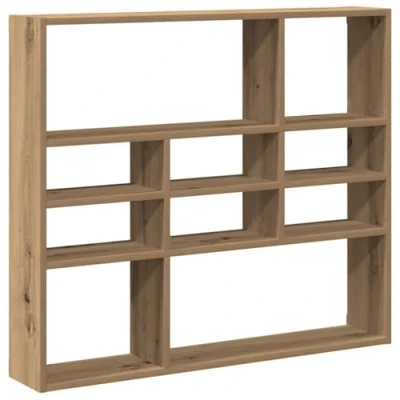 Image of vidaXL wall shelf artisan oak engineered wood floating with nine compartments 90x16x78 cm versatile storage and decor for home office